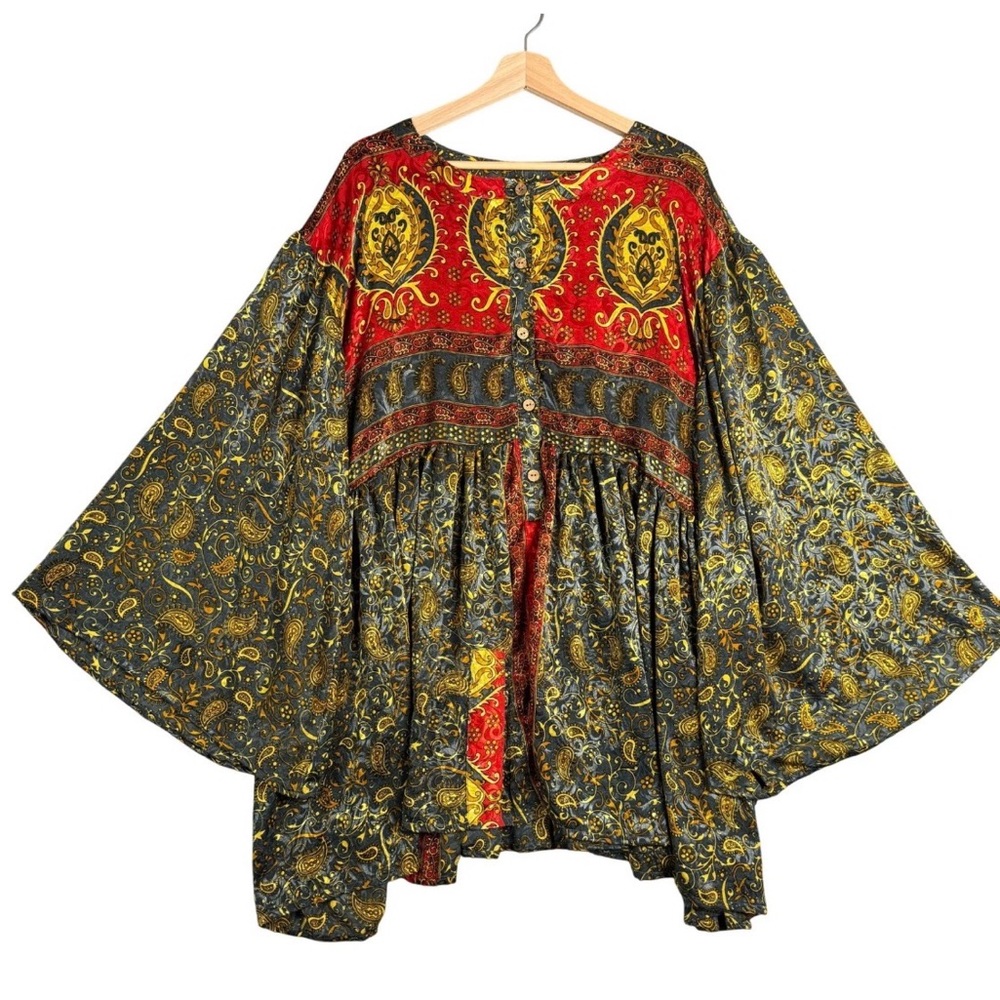 Kantha Bae Bohemian Red and Gold Kimono Top